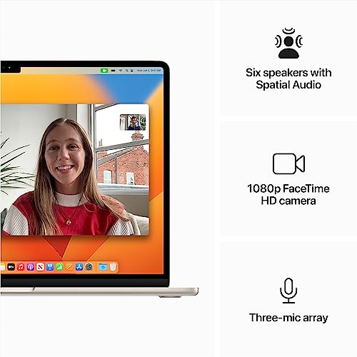 Apple 2023 MacBook Air Laptop with M2 chip: 15.3-inch Liquid Retina Display, 8GB Unified Memory, 256GB SSD Storage, 1080p FaceTime HD Camera, Touch ID. Works with iPhone/iPad; Starlight