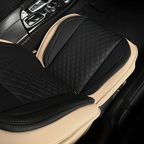 GIANT PANDA Luxury Leather Front Car Seat Covers for Most Cars, SUV, Mini Van and Pickup Beige/Black(1 Pair)