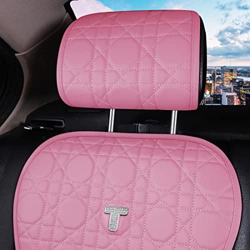 Begonydeer Luxury Car Seat Cover Pink Leather Seat Covers Comfort Universal Seat Covers for Cars for Women 11pcs Auto Seat Cushion Covers with Blingbling 2/3 Covered Fit Car Auto Truck SUV (S-Pink)