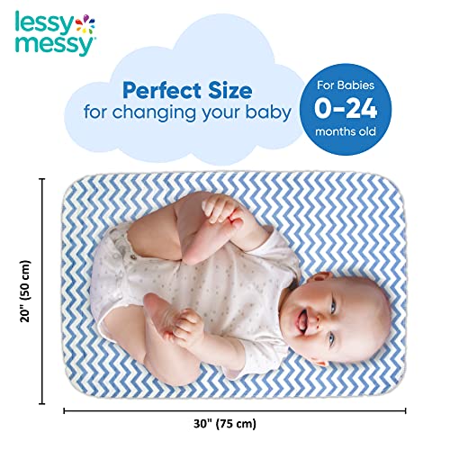 Lessy Messy-Diaper Changing Mat: Changing Pad Portable-The Only Baby Changing pad That is Washer Dryer Safe Reusable Baby Changing Mat Extra Large Waterproof Changing Pad (Blue Chevron)
