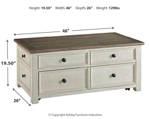 Signature Design by Ashley Bolanburg Farmhouse Lift Top Coffee Table with Drawers, Antique Cream & Brown