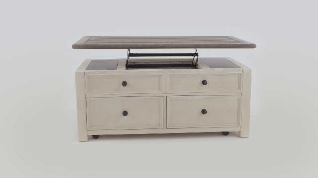 Signature Design by Ashley Bolanburg Farmhouse Lift Top Coffee Table with Drawers, Antique Cream & Brown